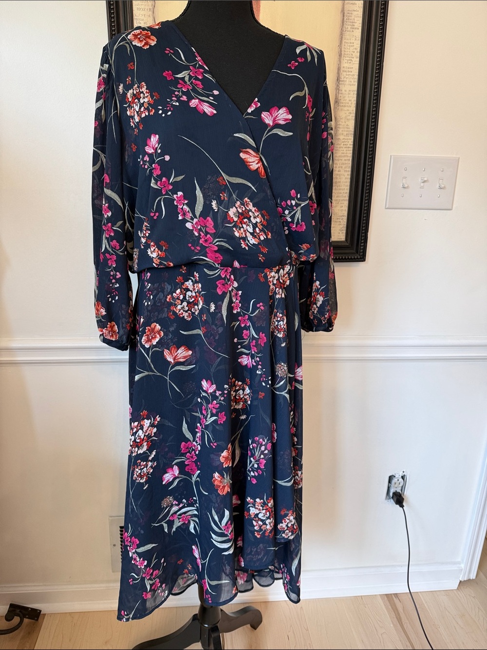 NWOT Calvin Klein Navy Pink High Low Floral Dress 22W